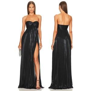 Retrofete Zoa Dress Strapless Ruched Pleated Side Slit Black Size Medium